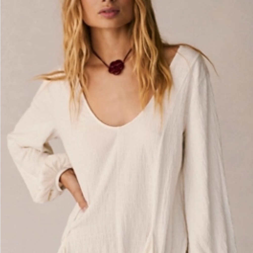 Free People Elegant Cream/White Women's long sleeve Mini/Tunic